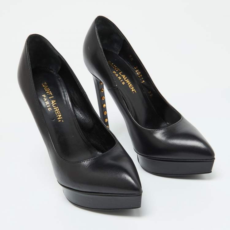 Pre Owned Saint Laurent Black Leather Janis Pointed Toe Platform Pumps Size 35