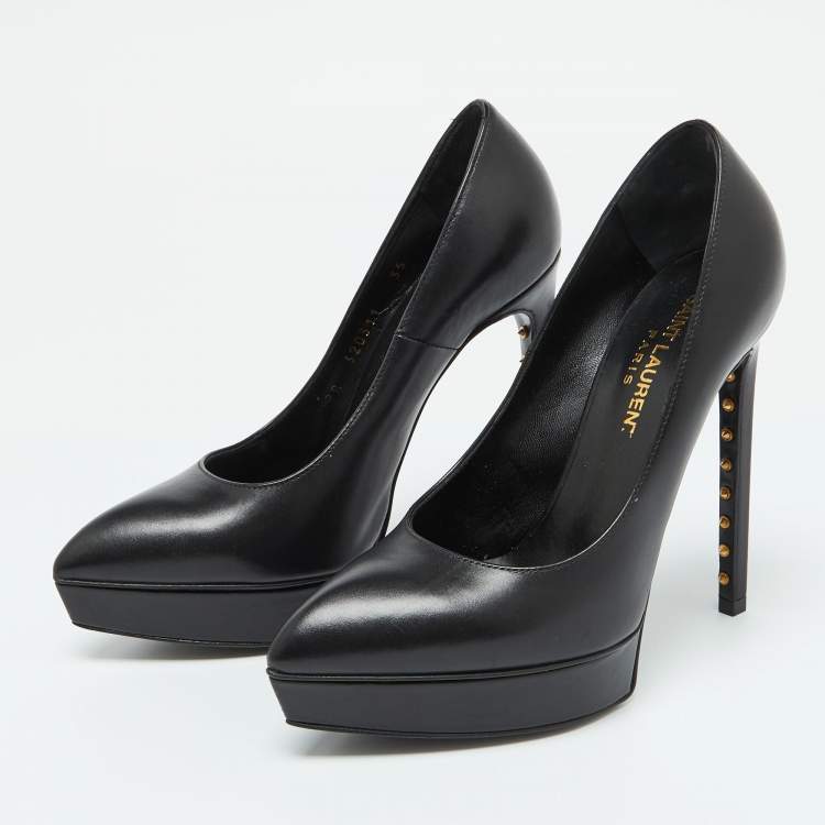 Pre Owned Saint Laurent Black Leather Janis Pointed Toe Platform Pumps Size 35