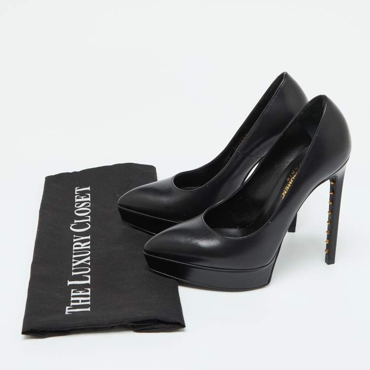 Pre Owned Saint Laurent Black Leather Janis Pointed Toe Platform Pumps Size 35