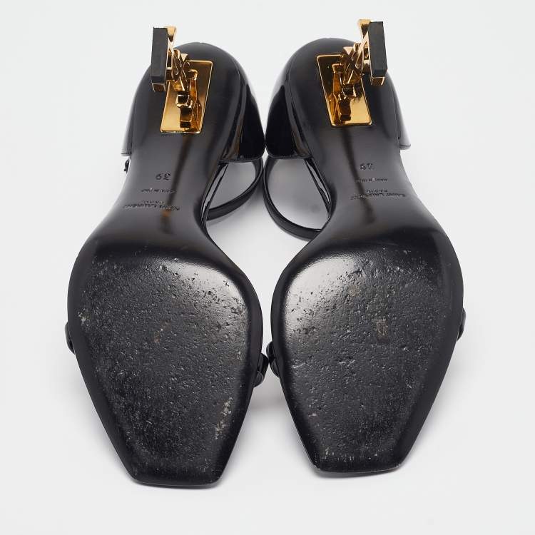 Pre Owned Saint Laurent Black Patent Leather Opyum Sandals Size 39