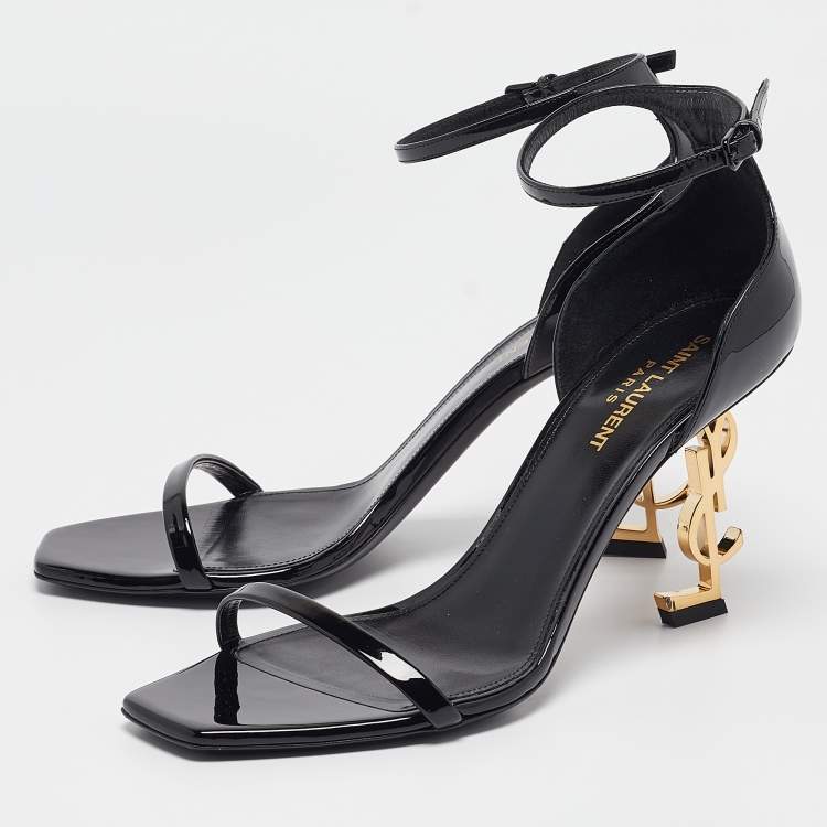 Pre Owned Saint Laurent Black Patent Leather Opyum Sandals Size 39