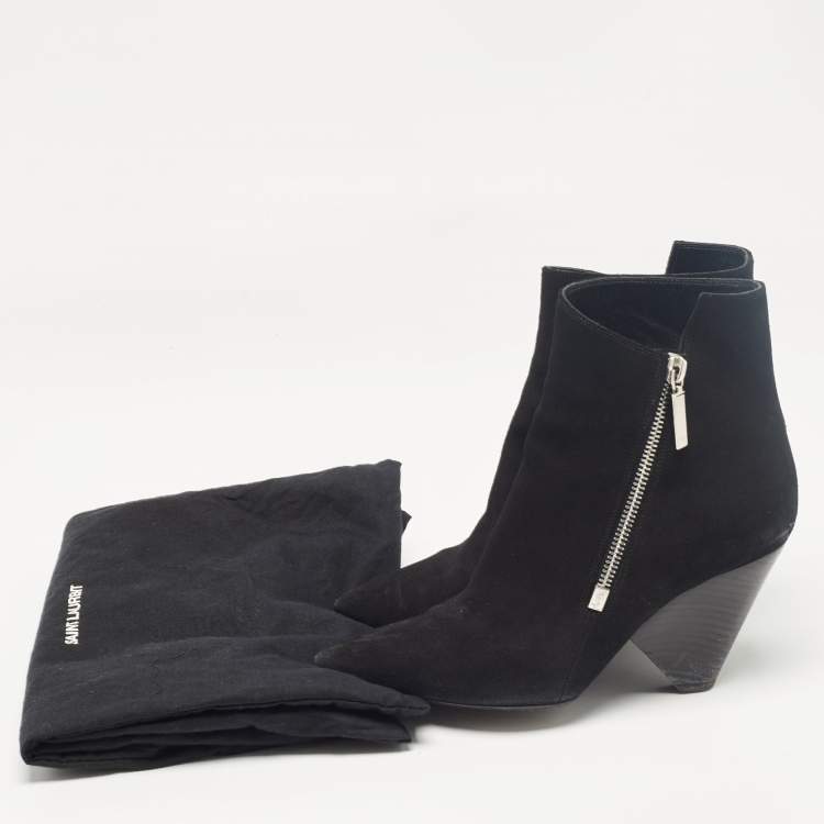 Pre Owned Saint Laurent Black Suede Ankle Length Boots Size 37