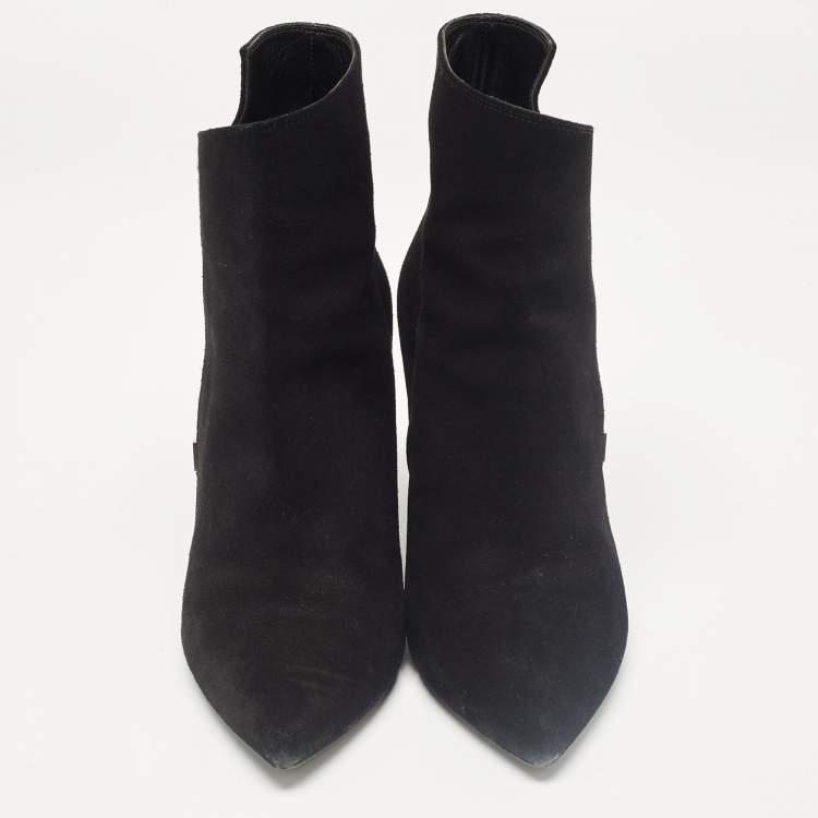 Pre Owned Saint Laurent Black Suede Ankle Length Boots Size 37