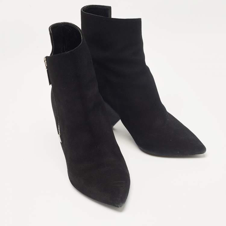 Pre Owned Saint Laurent Black Suede Ankle Length Boots Size 37