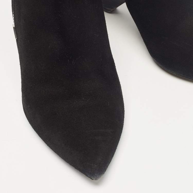 Pre Owned Saint Laurent Black Suede Ankle Length Boots Size 37