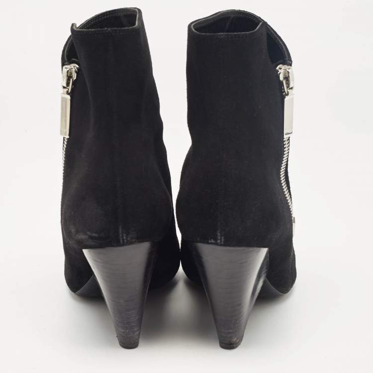 Pre Owned Saint Laurent Black Suede Ankle Length Boots Size 37