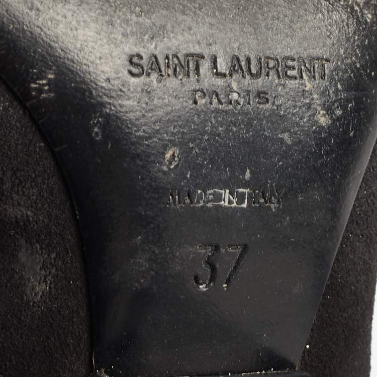 Pre Owned Saint Laurent Black Suede Ankle Length Boots Size 37