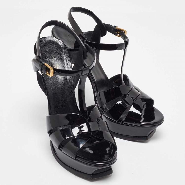 Pre Owned Saint Laurent Black Patent Leather Tribute Platform Sandals Size 39
