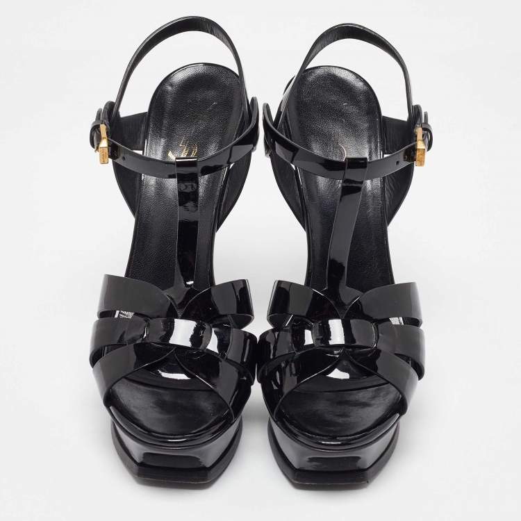 Pre Owned Saint Laurent Black Patent Leather Tribute Platform Sandals Size 39