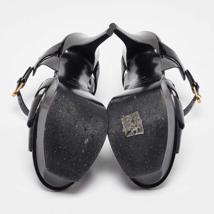 Pre Owned Saint Laurent Black Patent Leather Tribute Platform Sandals Size 39