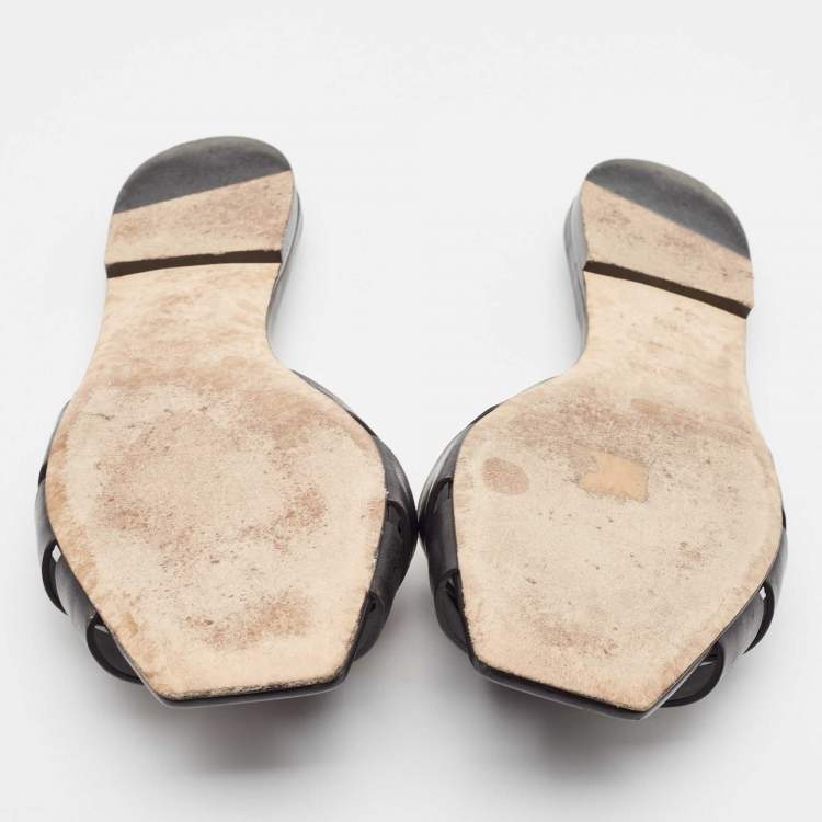 Pre Owned Saint Laurent Black Leather Tribute Flat Sandals Size 38.5
