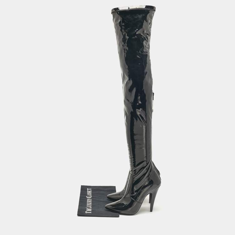 Pre Owned Saint Laurent Black Patent Leather Thigh High Boots Size 38