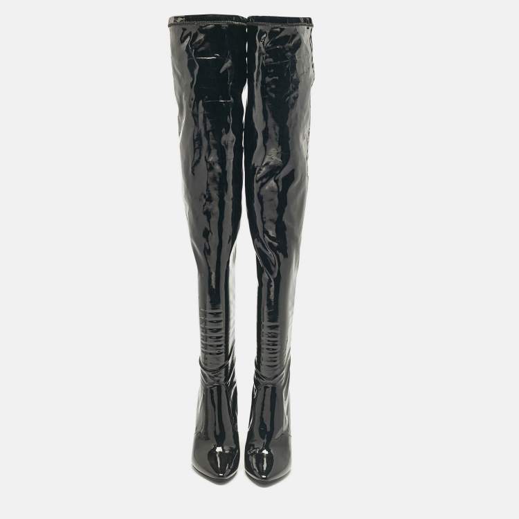 Pre Owned Saint Laurent Black Patent Leather Thigh High Boots Size 38