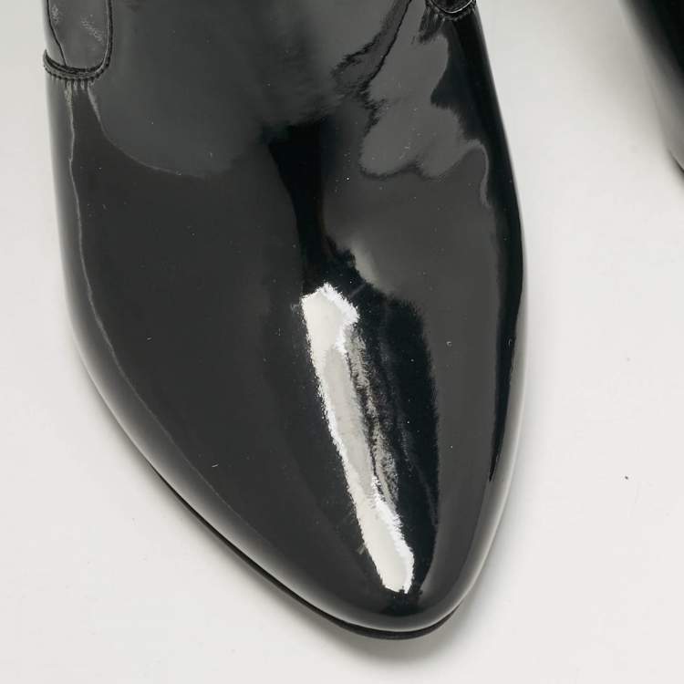 Pre Owned Saint Laurent Black Patent Leather Thigh High Boots Size 38