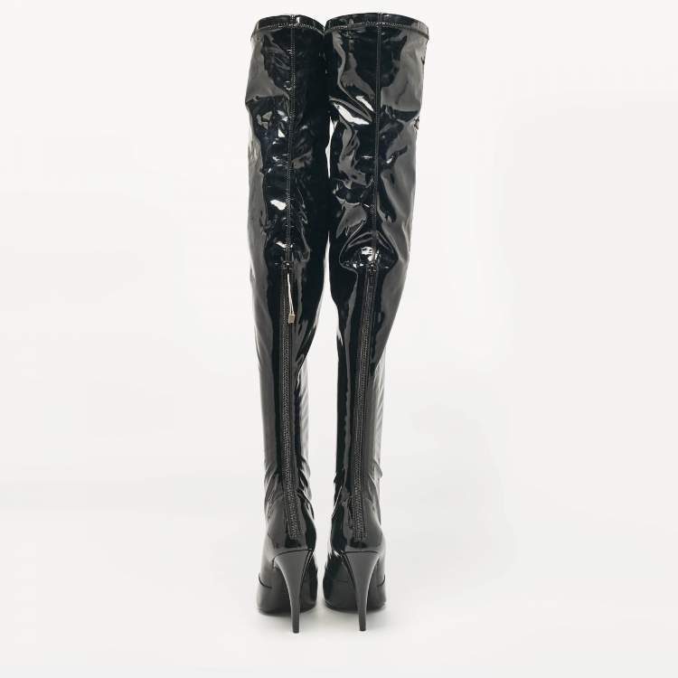 Pre Owned Saint Laurent Black Patent Leather Thigh High Boots Size 38