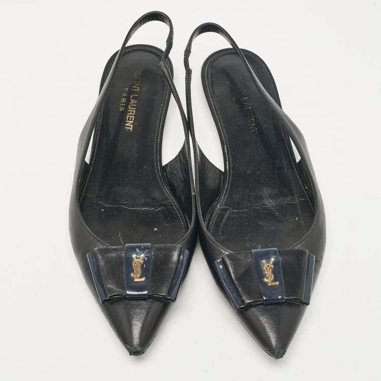 Pre Owned Saint Laurent Black Leather Anais Slingback Flats Size 37