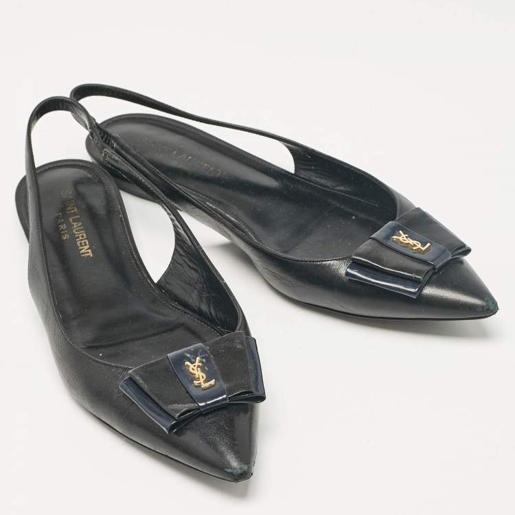 Pre Owned Saint Laurent Black Leather Anais Slingback Flats Size 37