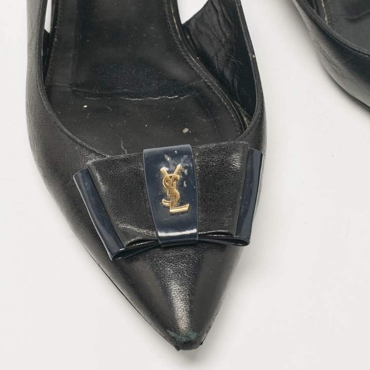 Pre Owned Saint Laurent Black Leather Anais Slingback Flats Size 37
