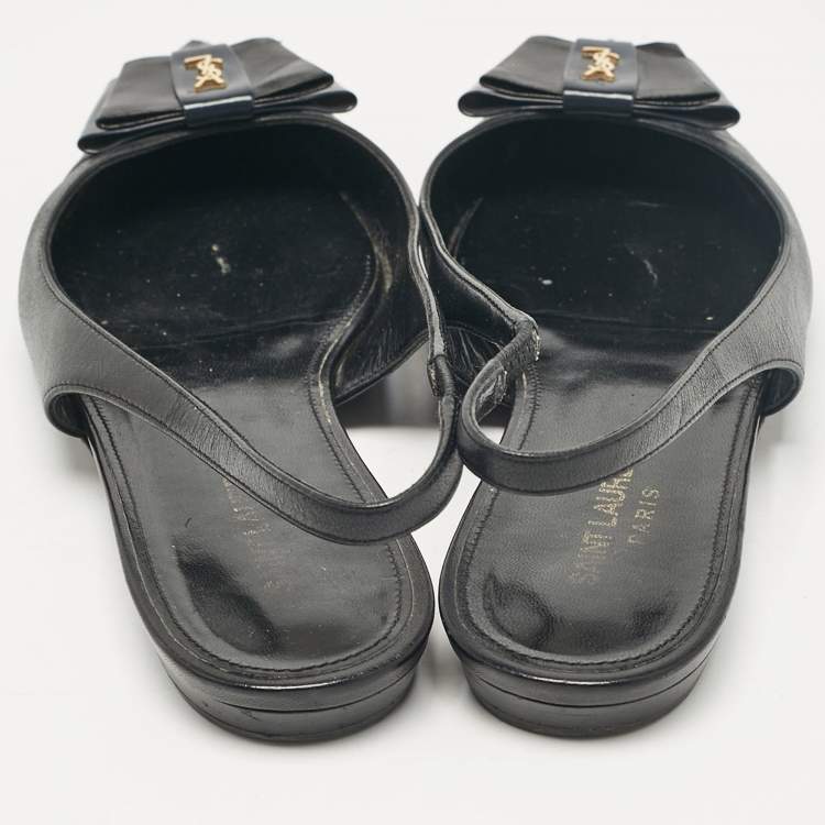 Pre Owned Saint Laurent Black Leather Anais Slingback Flats Size 37