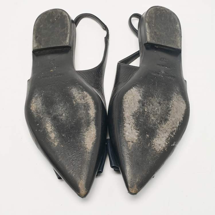 Pre Owned Saint Laurent Black Leather Anais Slingback Flats Size 37