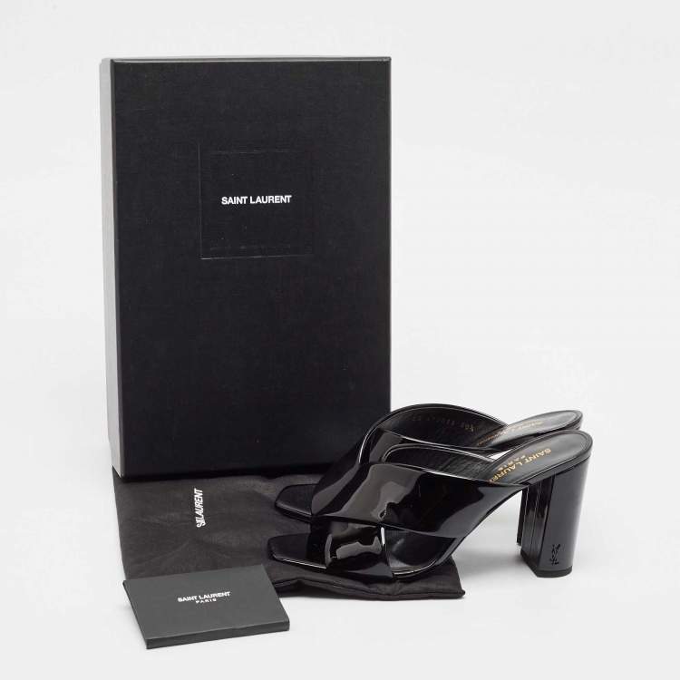 Pre Owned Saint Laurent Black Patent Leather Loulou Ankle Strap Sandals Size 38.5