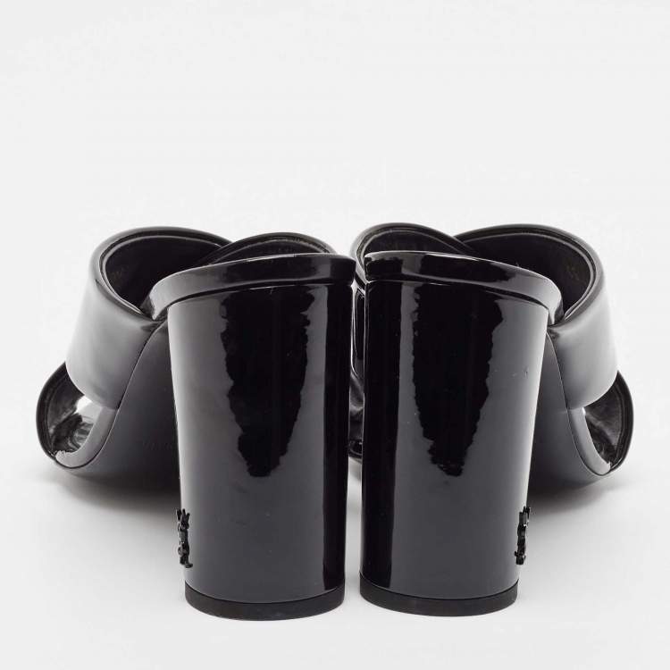 Pre Owned Saint Laurent Black Patent Leather Loulou Ankle Strap Sandals Size 38.5