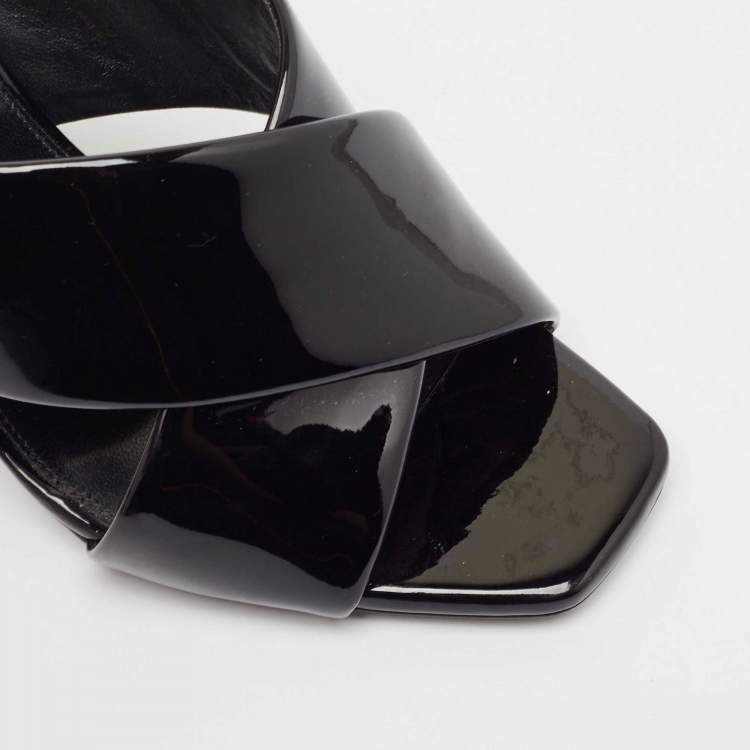 Pre Owned Saint Laurent Black Patent Leather Loulou Ankle Strap Sandals Size 38.5