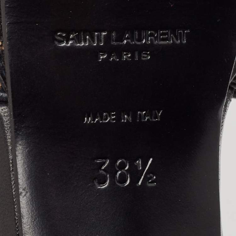 Pre Owned Saint Laurent Black/Beige Lace and Satin Tribute Sandals Size 38.5