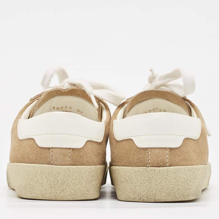 Pre Owned Saint Laurent Beige Suede Court Classic Lace Up Sneakers Size 37