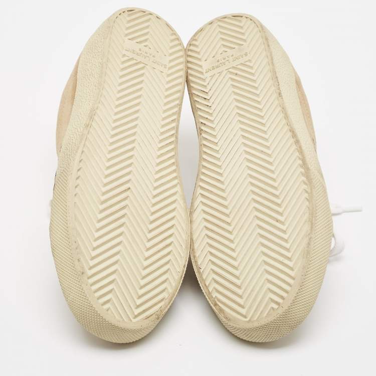 Pre Owned Saint Laurent Beige Suede Court Classic Lace Up Sneakers Size 37