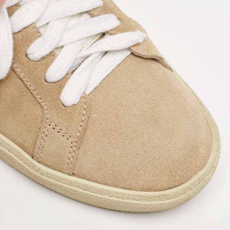 Pre Owned Saint Laurent Beige Suede Court Classic Lace Up Sneakers Size 37
