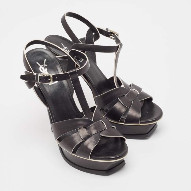 Pre Owned Saint Laurent Black Leather Tribute Sandals Size 38
