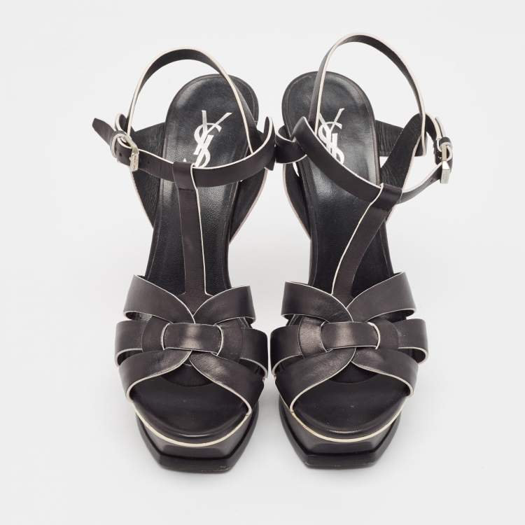 Pre Owned Saint Laurent Black Leather Tribute Sandals Size 38