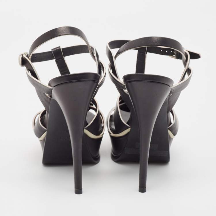 Pre Owned Saint Laurent Black Leather Tribute Sandals Size 38