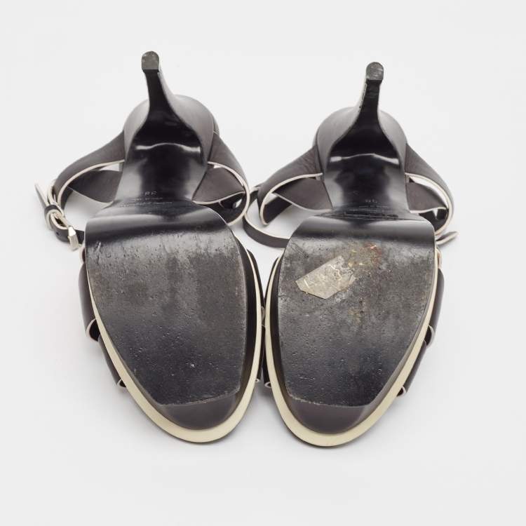 Pre Owned Saint Laurent Black Leather Tribute Sandals Size 38