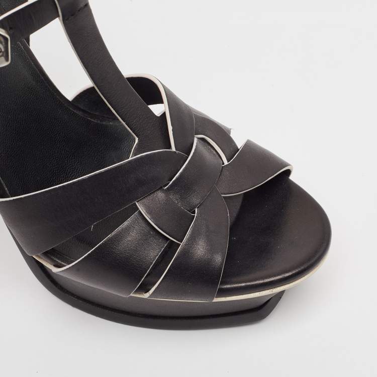 Pre Owned Saint Laurent Black Leather Tribute Sandals Size 38