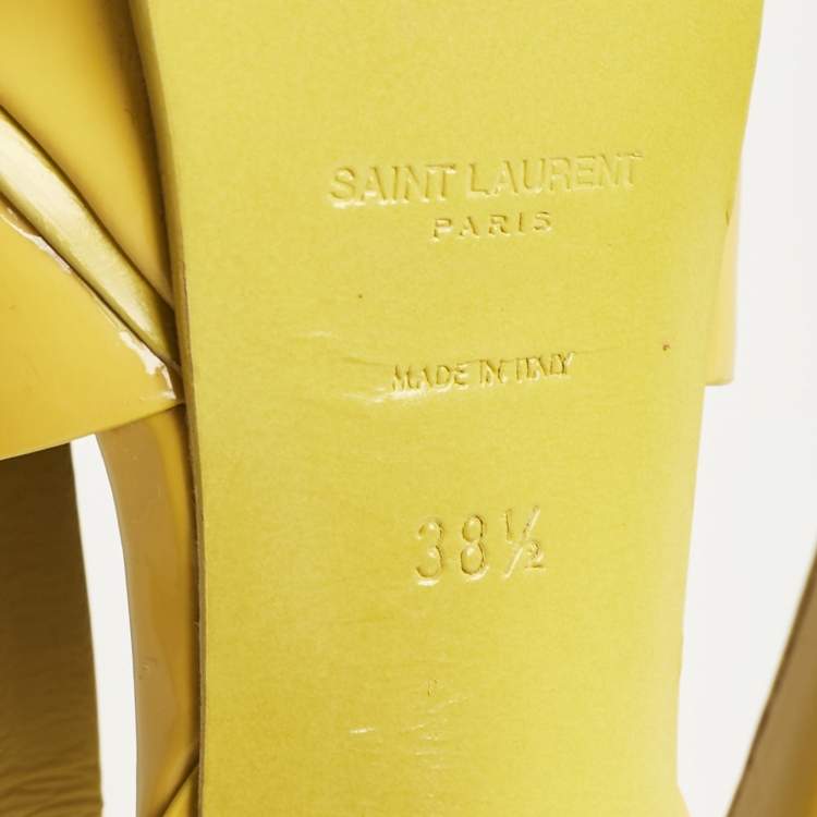 Pre Owned Saint Laurent Yellow Patent Tribute Platform Sandals Size 38.5