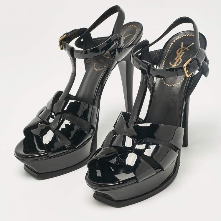Pre Owned Saint Laurent Black Patents Tribute Platform Sandals Size 39
