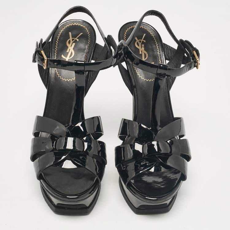 Pre Owned Saint Laurent Black Patents Tribute Platform Sandals Size 39