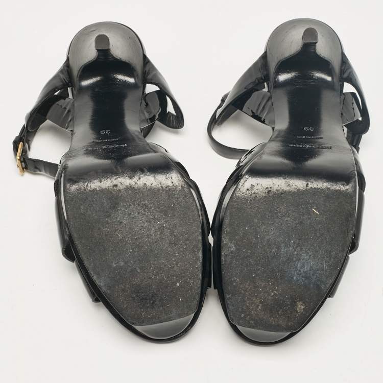 Pre Owned Saint Laurent Black Patents Tribute Platform Sandals Size 39
