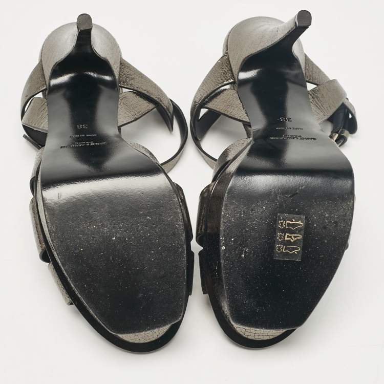 Pre Owned Saint Laurent Metallic Leather Tribute Ankle Strap Sandals Size 38