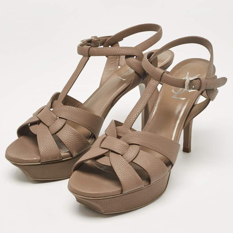 Pre Owned Saint Laurent Brown Leather Tribute Sandals Size 39