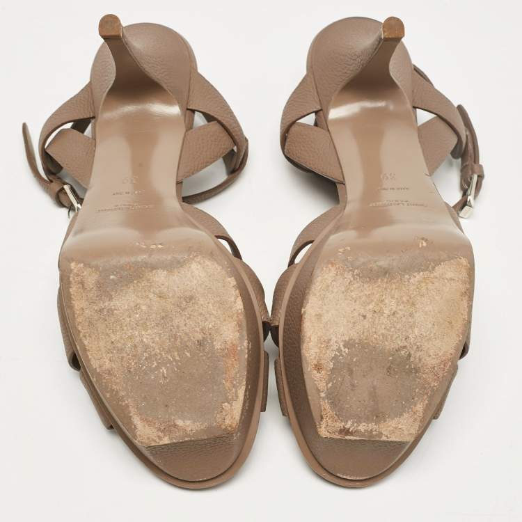 Pre Owned Saint Laurent Brown Leather Tribute Sandals Size 39