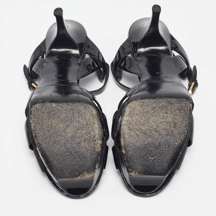Pre Owned Saint Laurent Black Patent Leather Tribute Platform Sandals Size 40