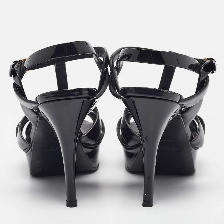 Pre Owned Saint Laurent Black Patent Leather Tribute Platform Sandals Size 40