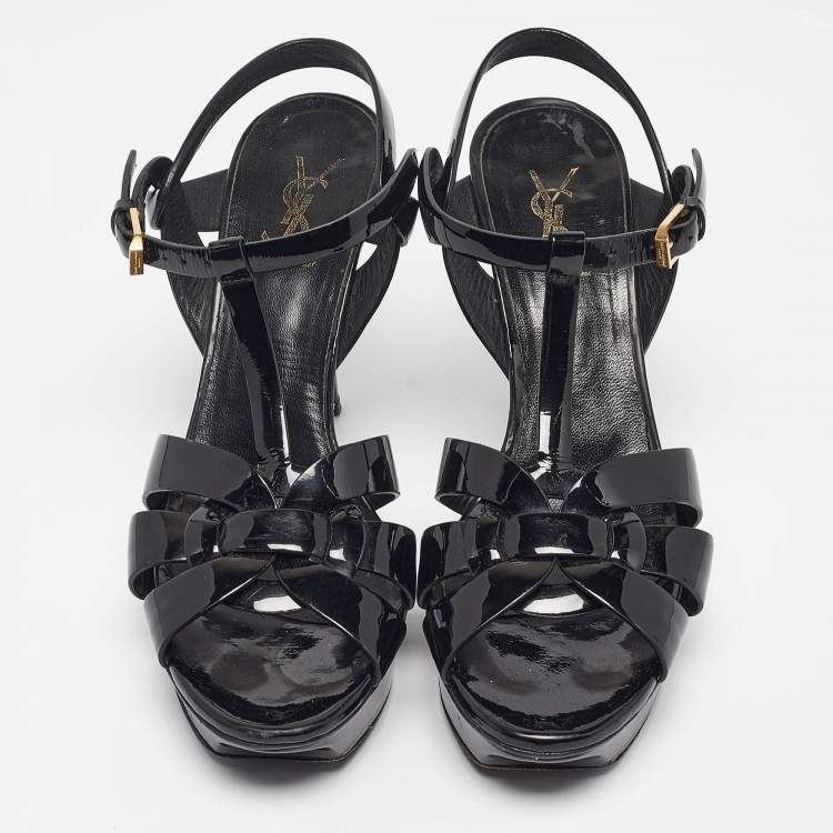 Pre Owned Saint Laurent Black Patent Leather Tribute Platform Sandals Size 40