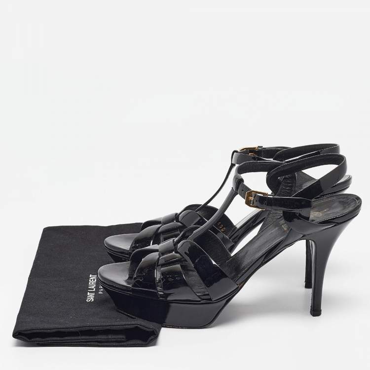 Pre Owned Saint Laurent Black Patent Leather Tribute Platform Sandals Size 40
