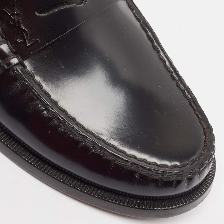Pre Owned Saint Laurent Black Leather Slip On Loafers Size 38