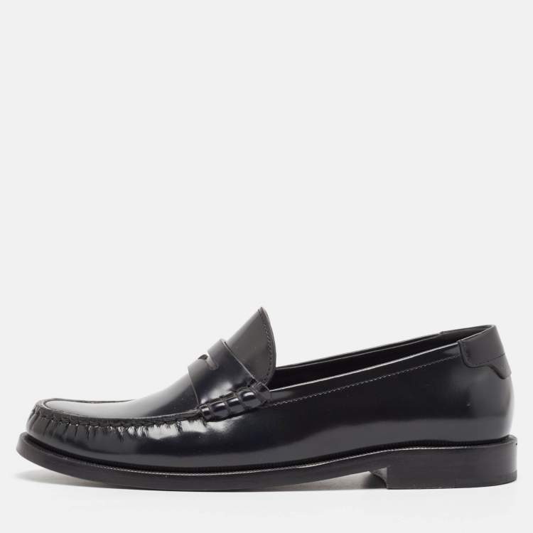 Pre Owned Saint Laurent Black Leather Slip On Loafers Size 38