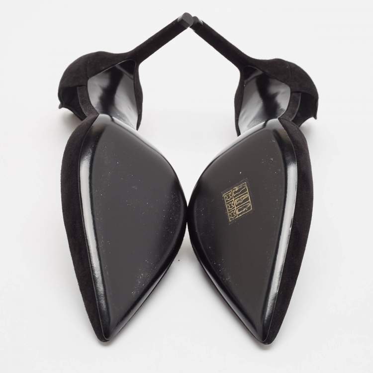 مملوكة مسبقًا Saint Laurent Black Suede Pointed Toe D'orsay Pumps Size 42